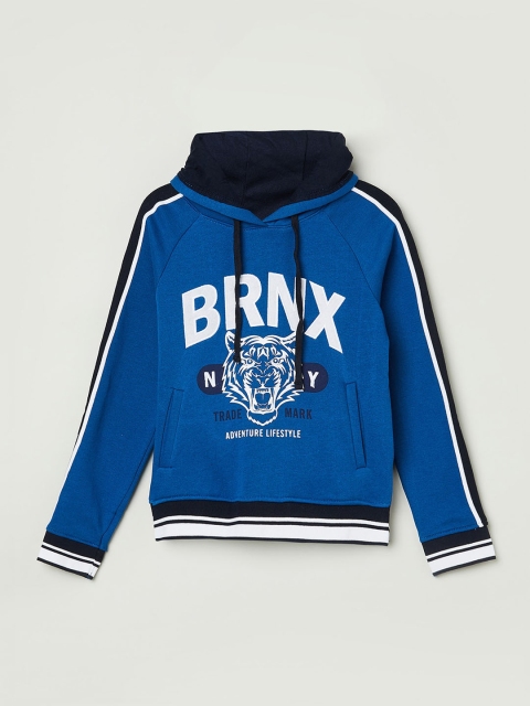 max Boys Blue Printed Hooded Sweatshirt