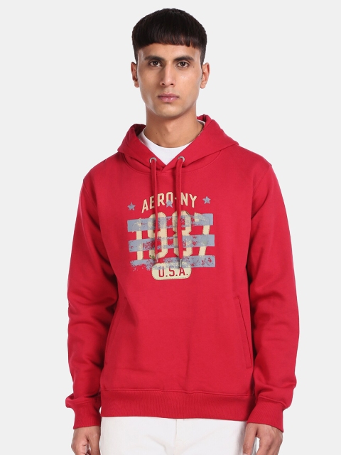 Aeropostale Men Red Printed Hooded Sweatshirt