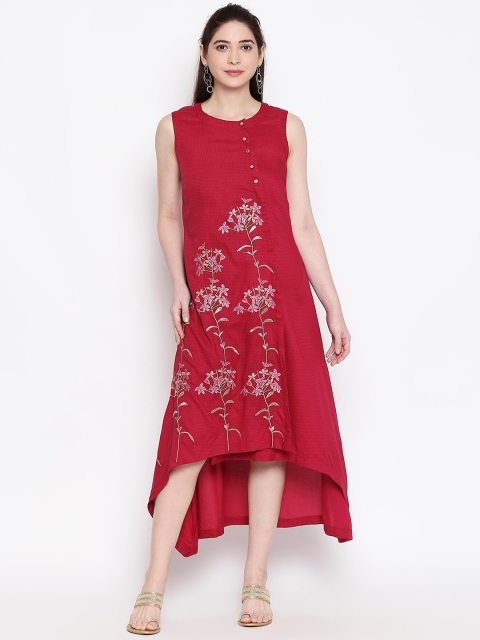 RANGMANCH BY PANTALOONS Women Red Embroidered A-Line Dress