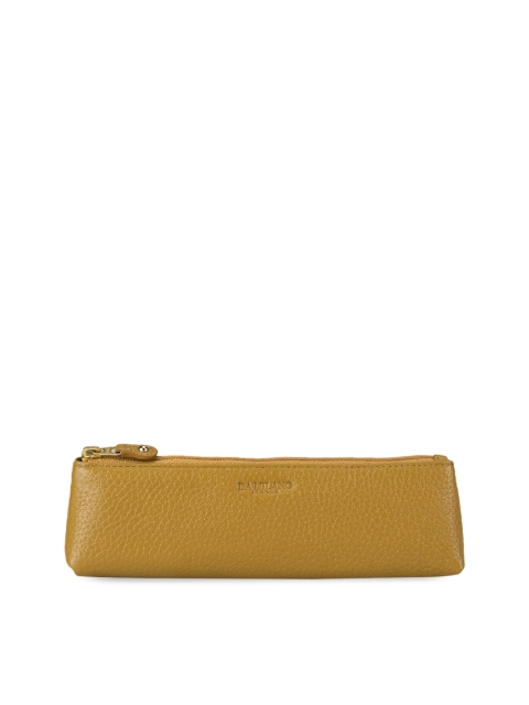Da Milano Unisex Mustard Yellow Textured Cosmetic Pouch