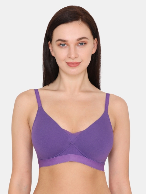 Zivame Purple Solid Non-Wired Lightly Padded T-shirt Bra