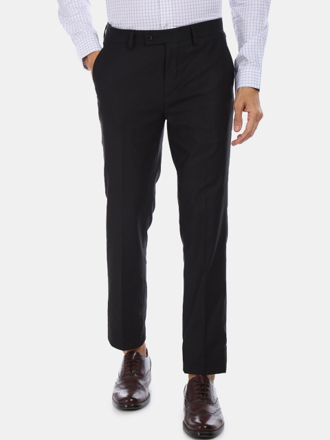 Arrow Men Black Regular Fit Checked Formal Trousers