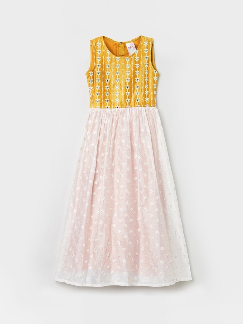 max Girls Yellow Embroidered Maxi Dress