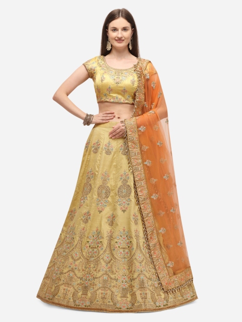 NAKKASHI Yellow & Peach-Coloured Embroidered Ready to Wear Lehenga & Unstitched Blouse with Dupatta
NAKKASHI Yellow & Peach-Coloured Embroidered Ready to Wear Lehenga & Unstitched Blouse with Dupatta