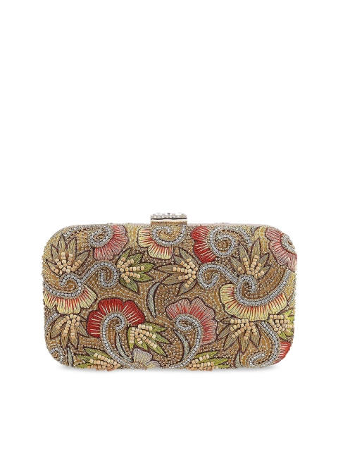 Metro Gold-Toned & Red Embellished Embellished Clutch
