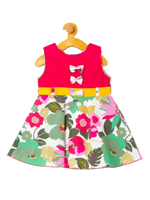 The Magic Wand Girls Fuchsia Pink & Green Printed Fit and Flare Dress