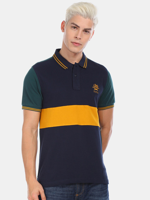 U.S. Polo Assn. Men Navy Blue & Green Colourblocked Polo Collar T-shirt
U.S. Polo Assn. Men Navy Blue & Green Colourblocked Polo Collar T-shirt