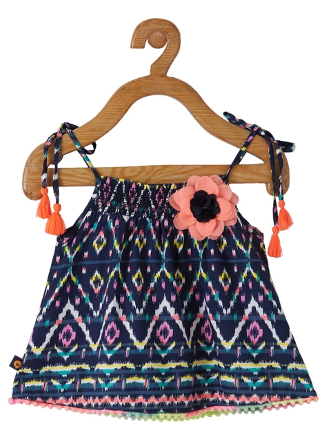 VITAMINS Girls Navy Blue Geometric Printed Top
