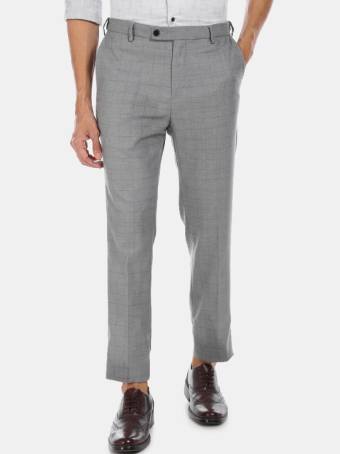 Arrow Men Grey Regular Fit Checked Formal Trousers