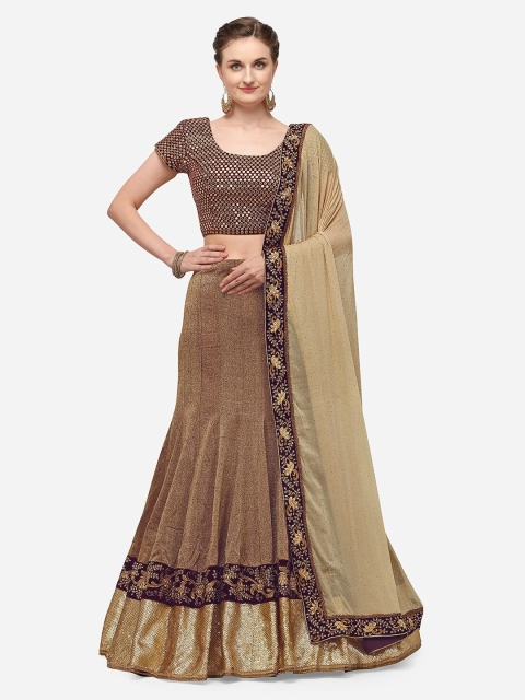NAKKASHI Beige & Maroon Embroidered Semi-Stitched Lehenga & Unstitched Blouse with Dupatta