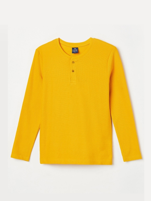 Fame Forever by Lifestyle Boys Yellow Solid Henley Neck T-shirt