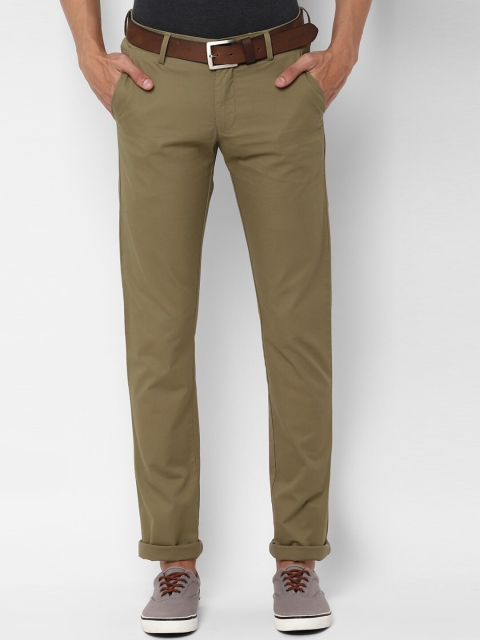 Allen Solly Men Olive Green Slim Fit Solid Regular Trousers
