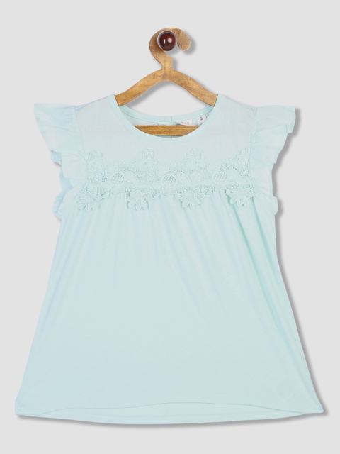 GAP Girls Blue Solid Round Neck T-shirt