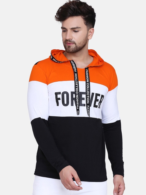 KAY DEE Men Orange Colourblocked Hood T-shirt
