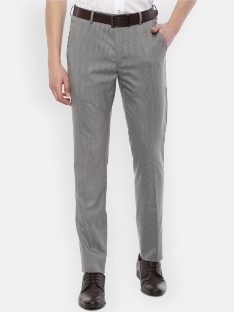 Louis Philippe Men Grey Slim Fit Self Design Formal Trousers