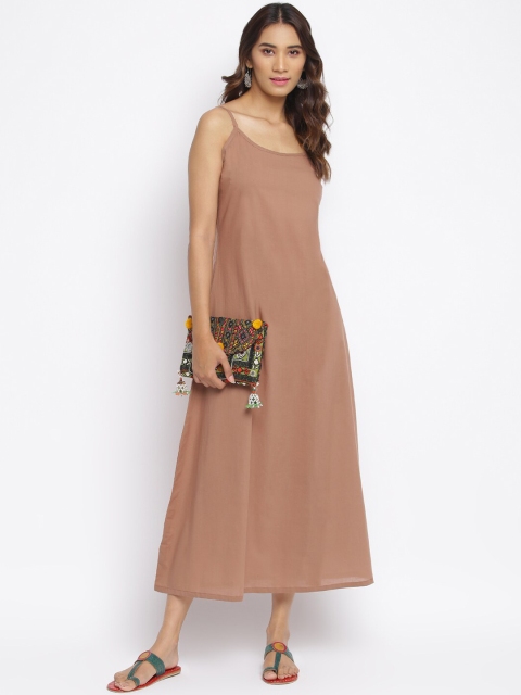 TJORI Women Beige Solid Maxi Dress