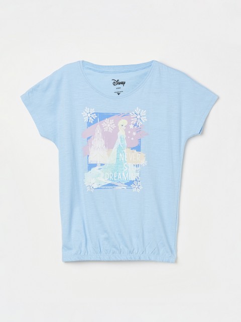 Fame Forever by Lifestyle Blue Frozen Printed Pure Cotton Blouson Top