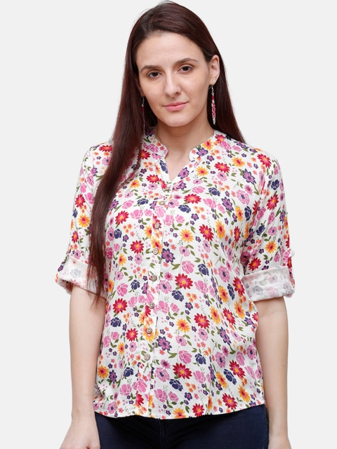 Rasada Women White & Red Regular Fit Printed Casual Shirt