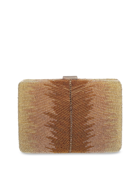 Mochi Gold-Toned & Brown Embellished Embellished Clutch