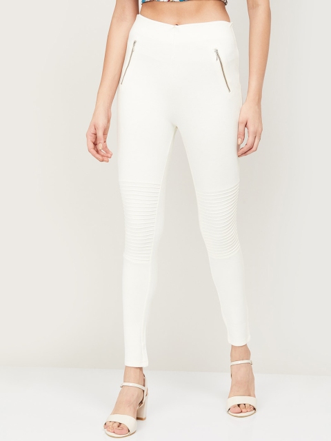 Ginger by Lifestyle Women White Skinny Fit Solid Regular Trousers