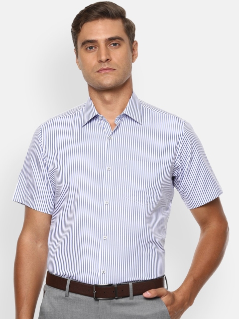 Van Heusen Men White & Blue Regular Fit Checked Cotton Formal Shirt