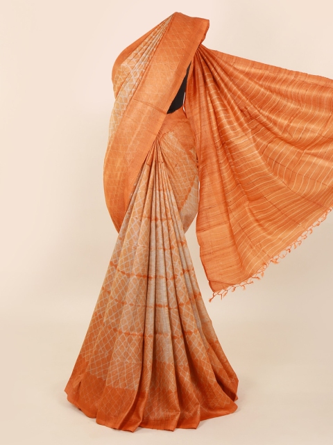Pothys Orange & Beige Pure Silk Batik Printed Saree
