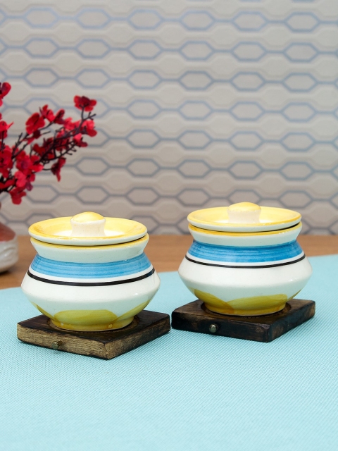 WISHTANK Set Of 2 Hand Crafted Ceramic Pickle Jars With Lids, White