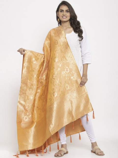 panchhi Peach-Coloured & Gold-Toned Jacquard Woven Banarasi Dupatta