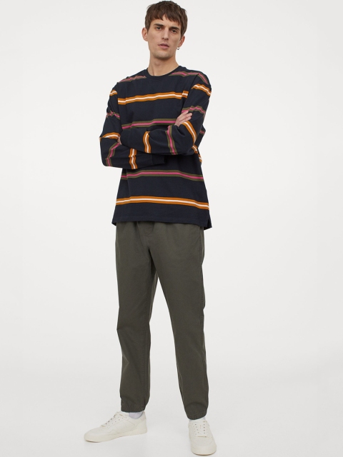 H&M Men Blue Striped Long Sleeved Jersey Top