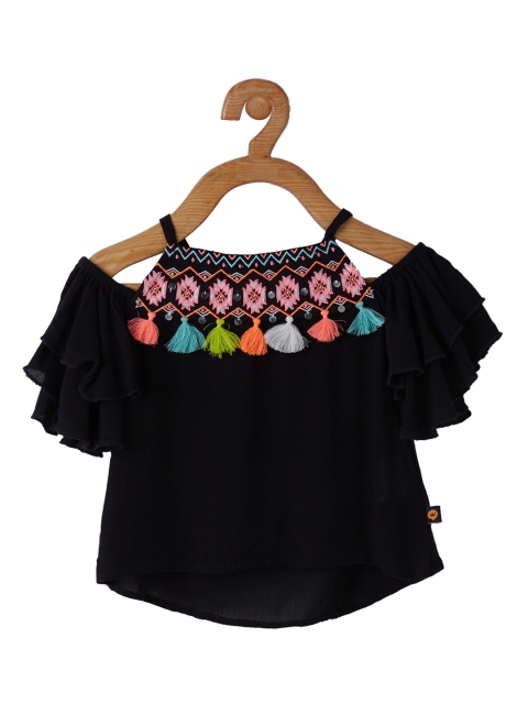 VITAMINS Girls Black Cold-Shoulder Sleeves Top