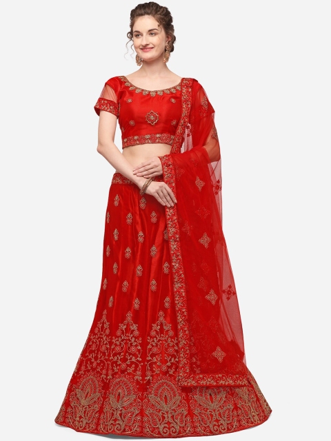 V SALES Red & Gold-Toned Embroidered Semi-Stitched Lehenga & Unstitched Blouse with Dupatta
V SALES Red & Gold-Toned Embroidered Semi-Stitched Lehenga & Unstitched Blouse with Dupatta