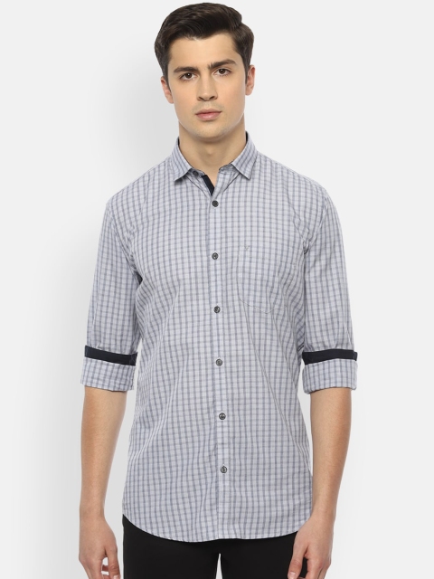Van Heusen Sport Men Grey Slim Fit Checked Cotton Casual Shirt
