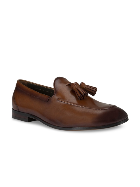 ROSSO BRUNELLO Men Tan Brown Solid Leather Formal Loafers
