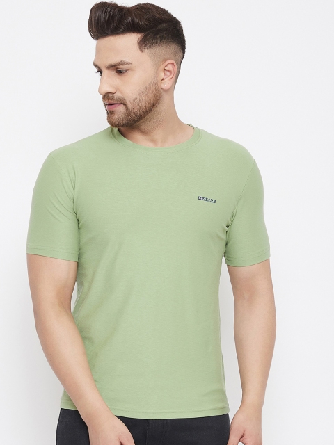 Okane Men Green Solid Round Neck T-shirt