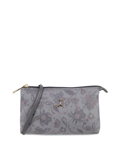 Mochi Grey & Brown Floral Printed Sling Bag