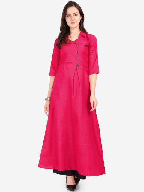 Silk Bazar Pink Patchwork Shirt Collar Regular Sleeves A-Line Kurta