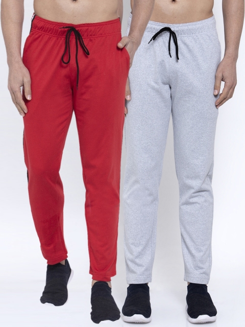 NEUDIS Men Pack Of 2 Solid Structured-Fit Track Pants, Red