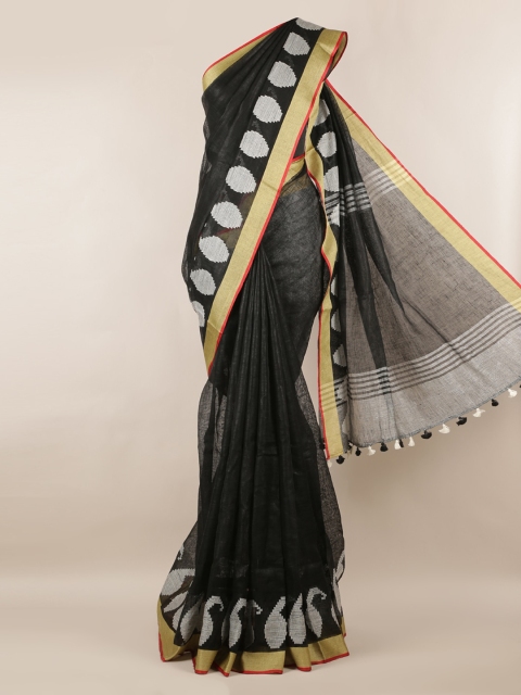 Pothys Black Solid Linen Blend Saree