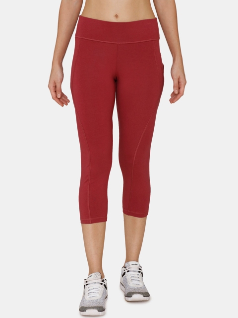 Zelocity by Zivame Women Maroon Solid Tight Fit Capris