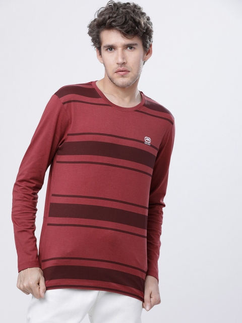 Ecko Unltd Men Maroon & Brown Striped Round Neck T-shirt
