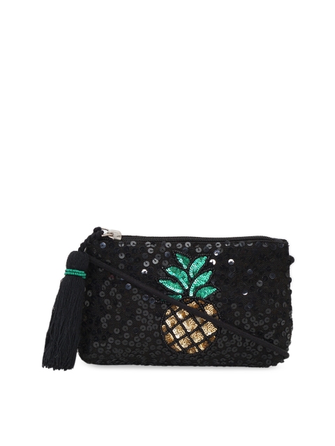 Diwaah Black Self Design Sling Bag