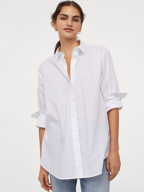 H&M Women White Oversized Cotton Shirt