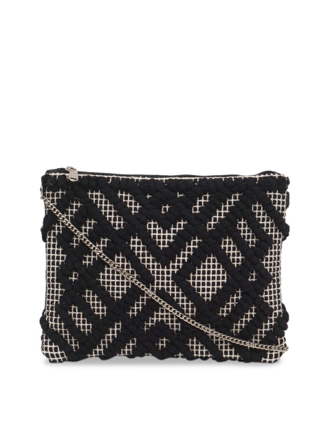 Diwaah Black & Silver-Toned Self Design Sling Bag