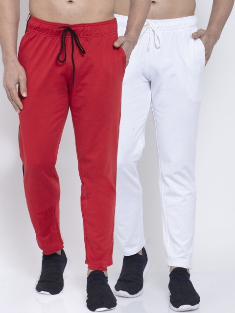NEUDIS Men Pack Of 2 Solid Structured-Fit Track Pants, Red