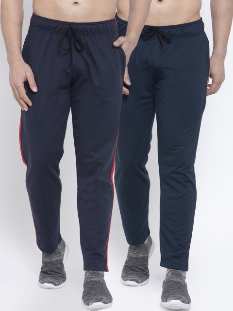 NEUDIS Men Solid Structured-Fit Track Pants, Navy blue