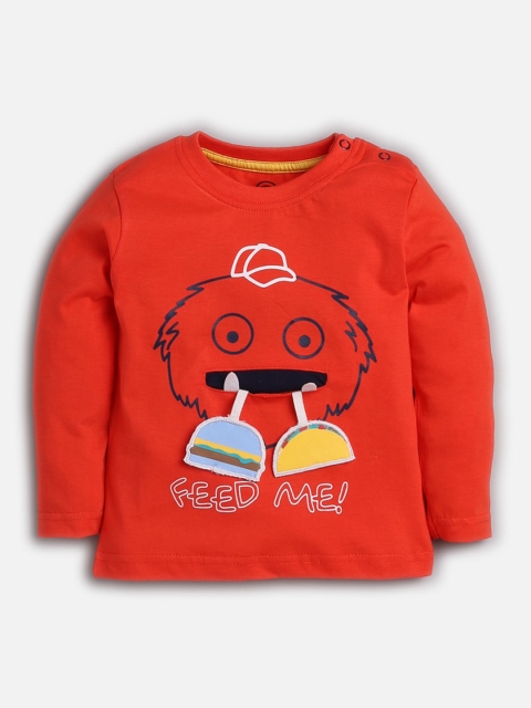 TAMBOURINE Boys Orange Printed Round Neck T-shirt