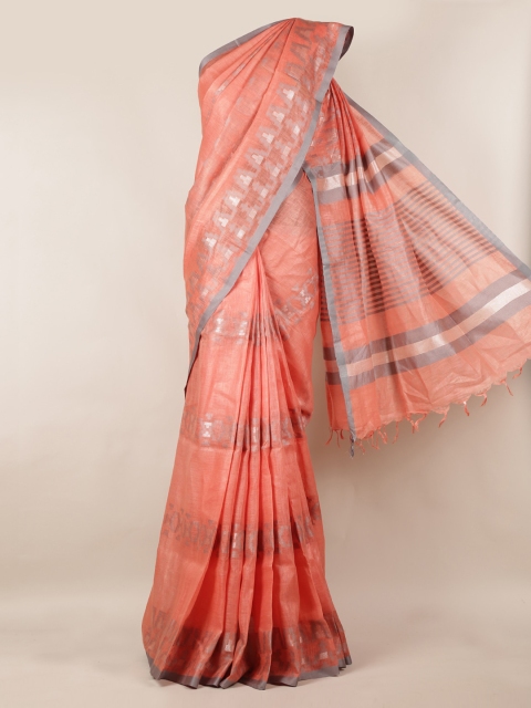 Pothys Peach-Coloured & Silver-Toned Linen Blend Woven Design Saree With Tasselled Pallu
Pothys Peach-Coloured & Silver-Toned Linen Blend Woven Design Saree With Tasselled Pallu