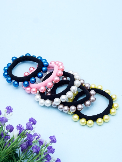 Golden Peacock Pink & Blue Set of 5 Beaded Ponytail Holders