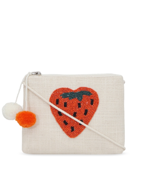 Diwaah White & Orange Embellished Sling Bag