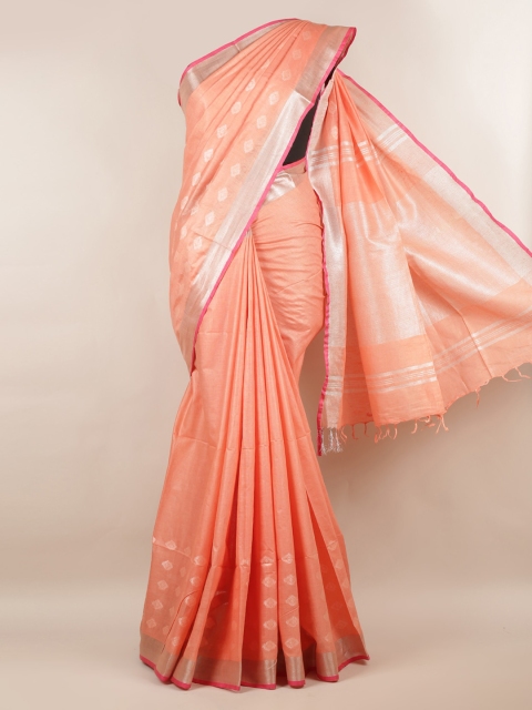 Pothys Peach-Coloured & Silver-Toned Linen Blend Woven Design Saree With Zari Border
Pothys Peach-Coloured & Silver-Toned Linen Blend Woven Design Saree With Zari Border
